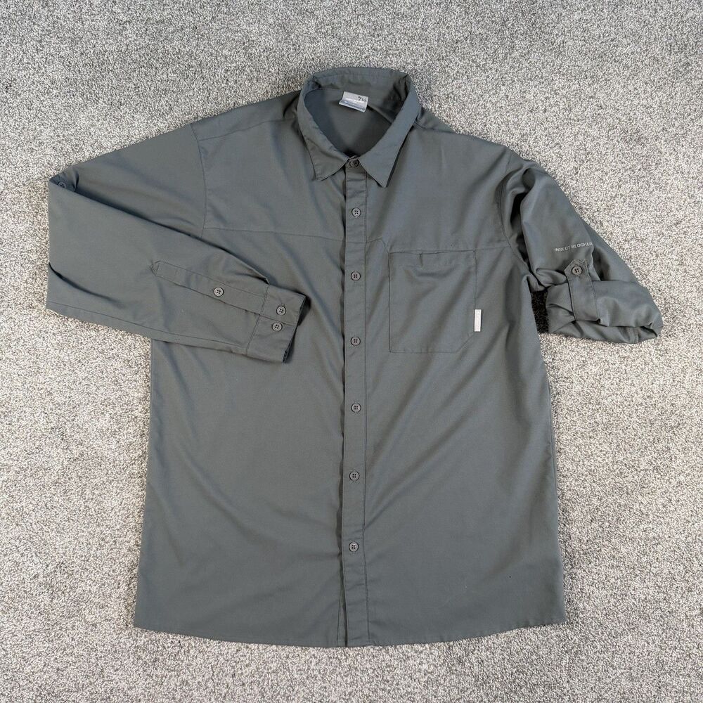 Columbia Insect Blocker Men's Long Sleeve Button Down Shirt Gray Size Large
